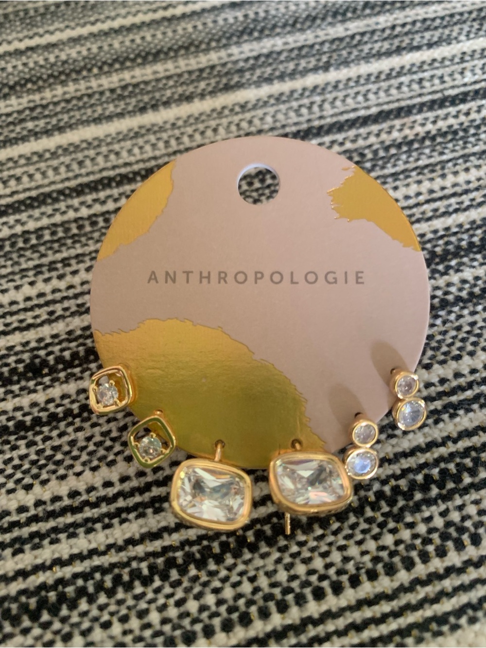 Anthropologie Large Shaped Crystal Earrings, Set of 3, New with tags - Picture 2 of 4